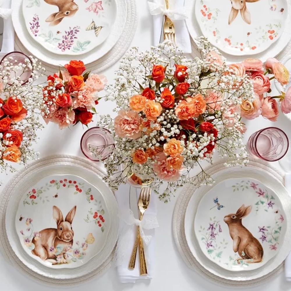 NIB Lenox Butterfly Meadow BUNNY Accent Plates, Set of 4 Easter